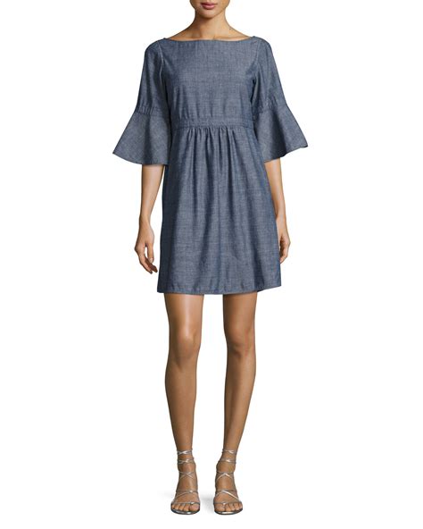 burberry michelle chambray flare-sleeve dress|burberry women's clothing.